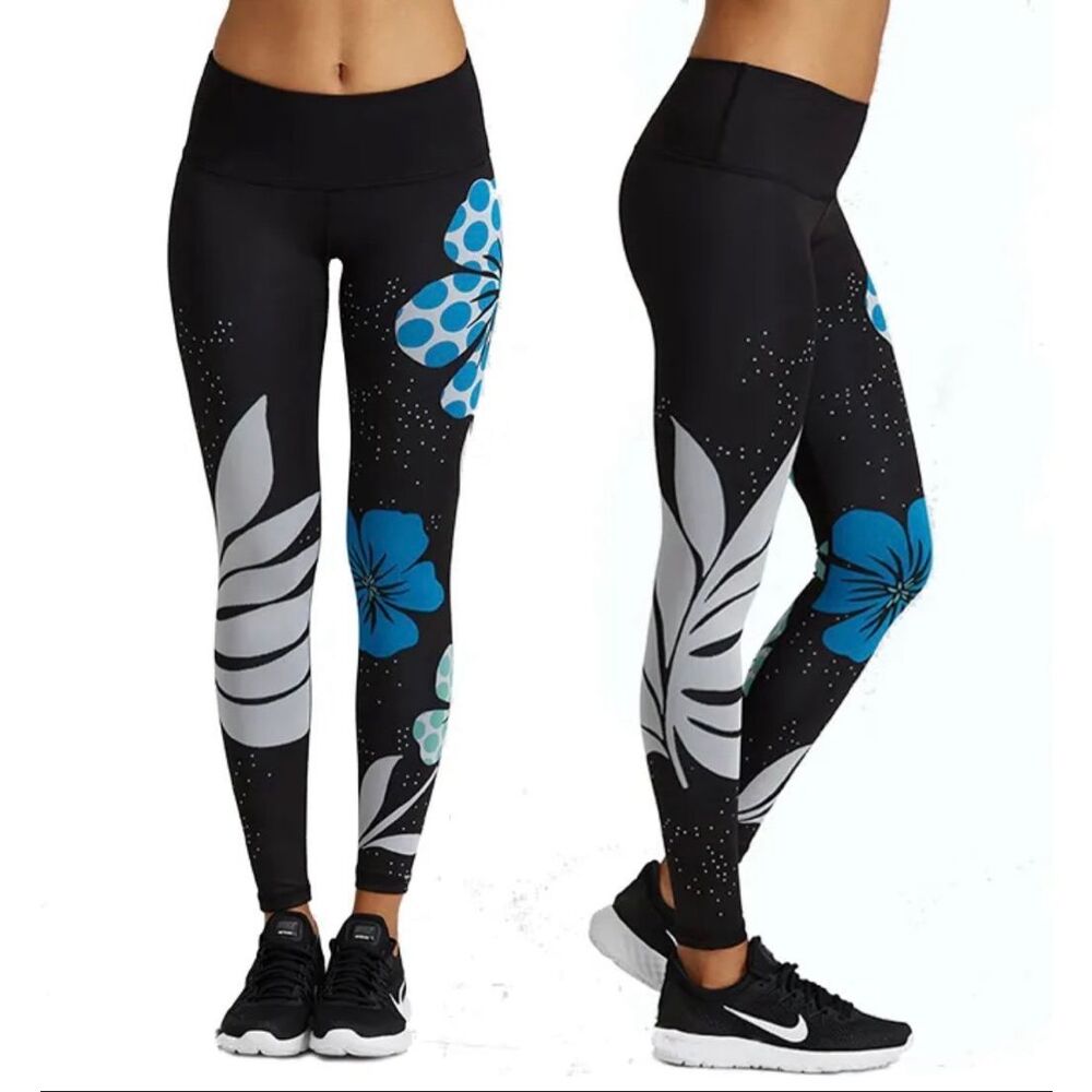 Noli Small black blue floral yoga leggings active wear athletic